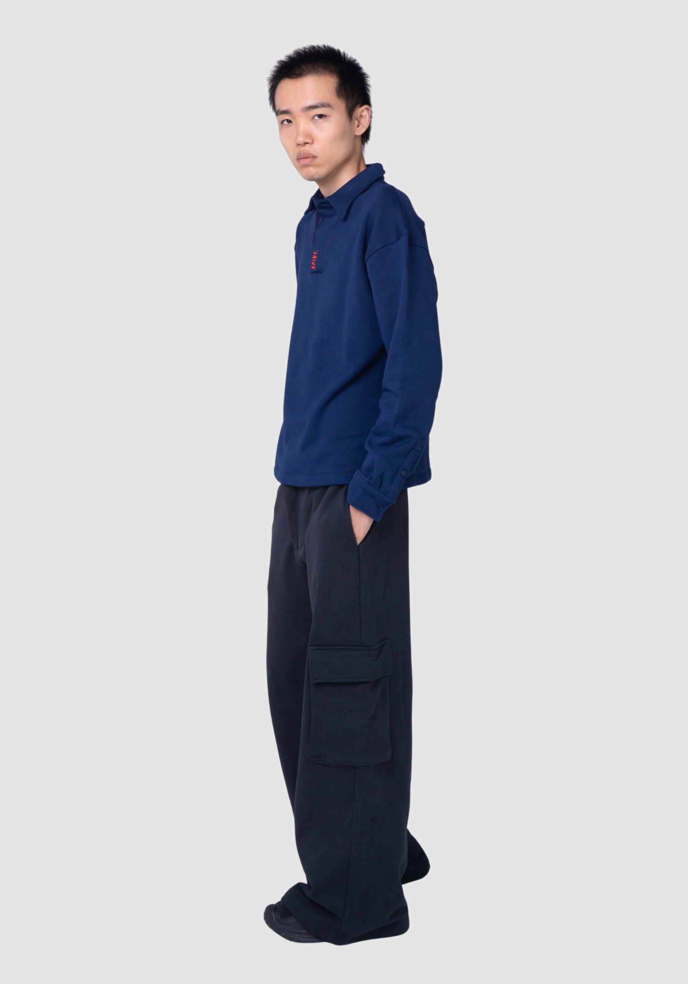 APINY Structured Utility Cargo Trousers - WASHED BLACK